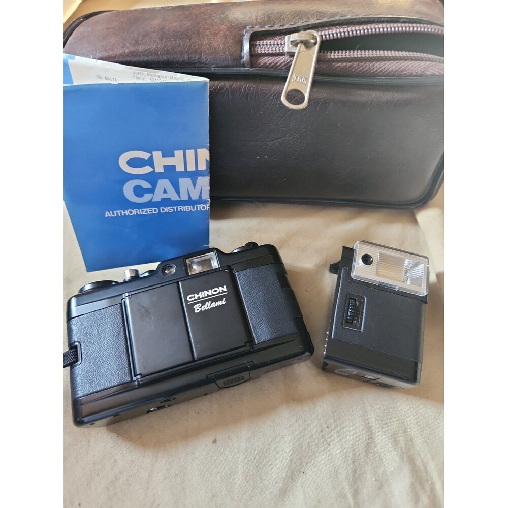 Vintage Chinon Bellami 35mm Film Camera Auto S-120 Flash Case Tested Working
